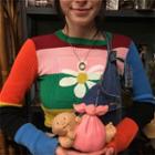 Long-sleeve Color Block Floral Knit Top As Shown In Figure - One Size