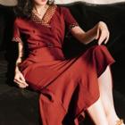 Short-sleeve Double Breasted Midi Mermaid Dress