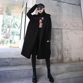 Pocket-detail Lapel Long Coat Black - One Size