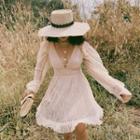 Long Sleeve V-neck Fringed A-line Dress