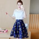 Set: Short-sleeve Top + Print A-line Skirt