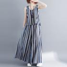 Set:color-block Striped Sleeveless Tank+color-block Striped Wide-leg Pants