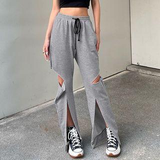 Cutout Slit-hem Wide Leg Pants