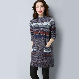 Melange Mock-neck Sweater Dress