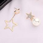 Non-matching Rhinestone Star Faux Pearl Dangle Earring 1 Pair - Non-matching - Gold - One Size