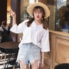 Tie Neck Elbow-sleeve T-shirt