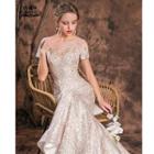 Short-sleeve Sequined Mermaid Wedding Gown With Train