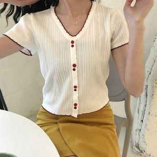 Contrast Trim Short-sleeve Knit Cardigan