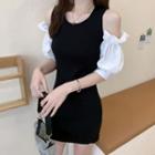 Off-shoulder Puff-sleeve Panel Knit Top / Dress