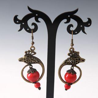 Alloy Peacock Ceramic Bead Dangle Earring As Shown In Figure - One Size