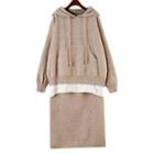 Set: Hooded Sweater + Back Slit Knit Skirt