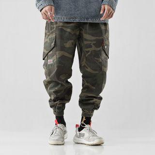 Camouflage Print Cropped Harem Cargo Pants