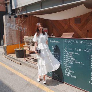 Short-sleeve Layered Chiffon Dress