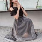 Cold-shoulder A-line Mesh Dress