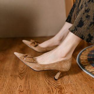 High Heel Studded Bow Pumps