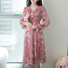 Ruffle-trim Floral Long Wrap Dress