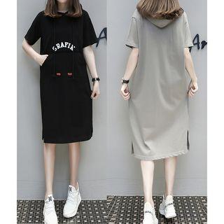 Short-sleeve Lettering Midi Hoodie Dress