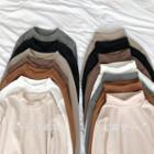 Plain Turtle-neck Long-sleeve Loose-fit T-shirt