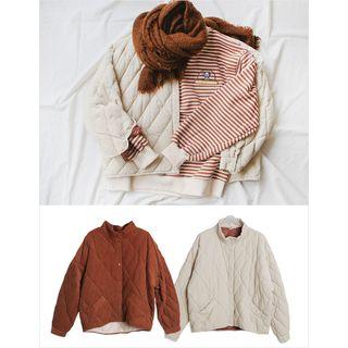 High-neck Quilted Jacket Brown - One Size