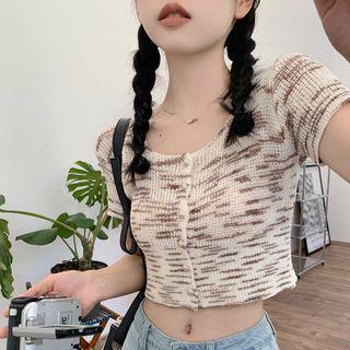 U-neck Striped Cropped Top Yellow - One Size