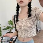 U-neck Striped Cropped Top Yellow - One Size