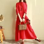 Frog-button Long-sleeve Maxi Dress