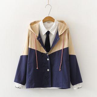 Rabbit Embroidered Hooded Button-up Jacket