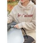 Letter Print Fleece Lined Hoodie Ivory - One Size