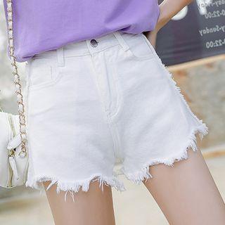 High Waist Plain Denim Shorts