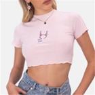 Short-sleeve Devil Horn Embroidered Cropped T-shirt