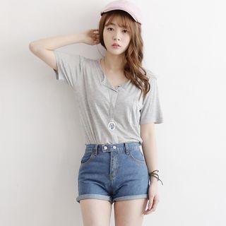 Elastic Waist Denim Hot Pants