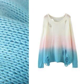 Distressed Gradient Oversize Sweater
