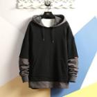 Long-sleeve Mock Two Piece Color Block Hooded Pullover