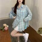 Two-tone Check Oversize Shirt As Shown In Figure - One Size