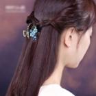 Retro Flower Faux Crystal Alloy Hair Clamp Blue - One Size
