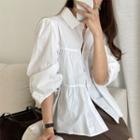 3/4-sleeve Tiered Button-up Blouse