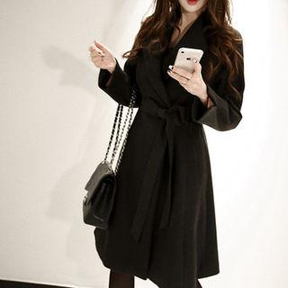 Single-breasted A-line Coat With Sash