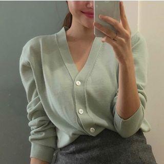 V-neck Cardigan Light Green - One Size