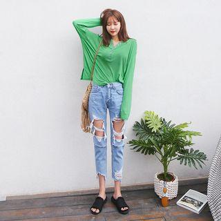 Distressed Baggy-fit Cropped Jeans