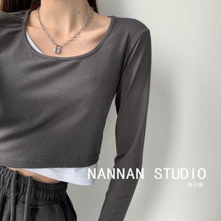 Slim-fit Mock Two-piece Crop T-shirt