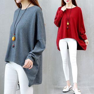 Long-sleeve Dip-back Plain Sweater