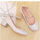 Embellished Strap Chunky Heel Pumps