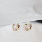 Flower Faux Pearl Hoop Earring 1 Pair - Pink & White & Gold - One Size