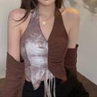 Set: Two-tone Halter Top + Arm Sleeves