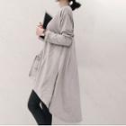 Long-sleeve Plain Loose Fit Side Slit Long T-shirt