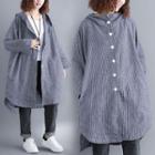Long Pinstriped Buttoned Hooded Coat