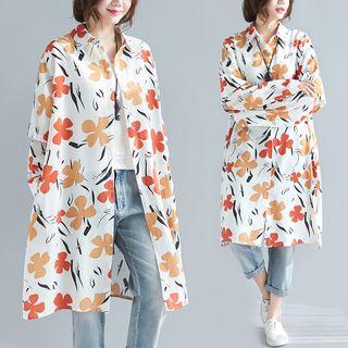 Print Mock Two-piece Medium Long Shirt As Shown In Figure - F