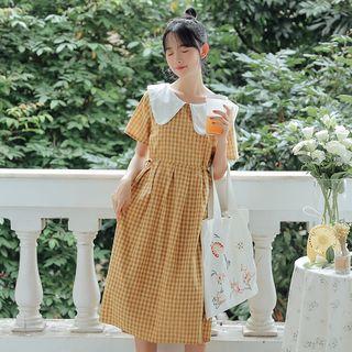 Plaid Sailor Collar Short-sleeve Dress