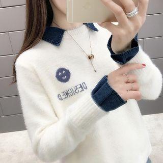 Mock Two-piece Smiley Face Print Sweater