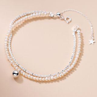 Faux Pearl Rhinestone Bracelet S925 Silver - White - One Size